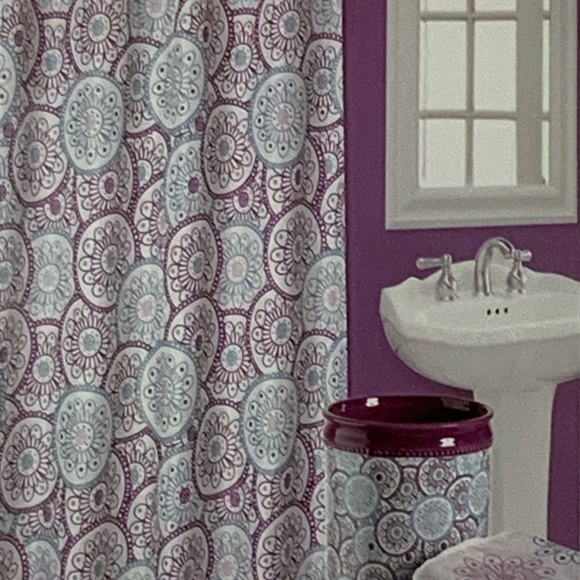Dream Wheels Fabric Material Shower Curtain 70in X 72 in Purple Teal White - Picture 8 of 16